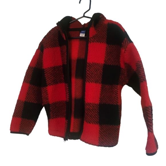 Old Navy Boys Hooded Plaid Jacket Black And Red - Picture 4 of 12